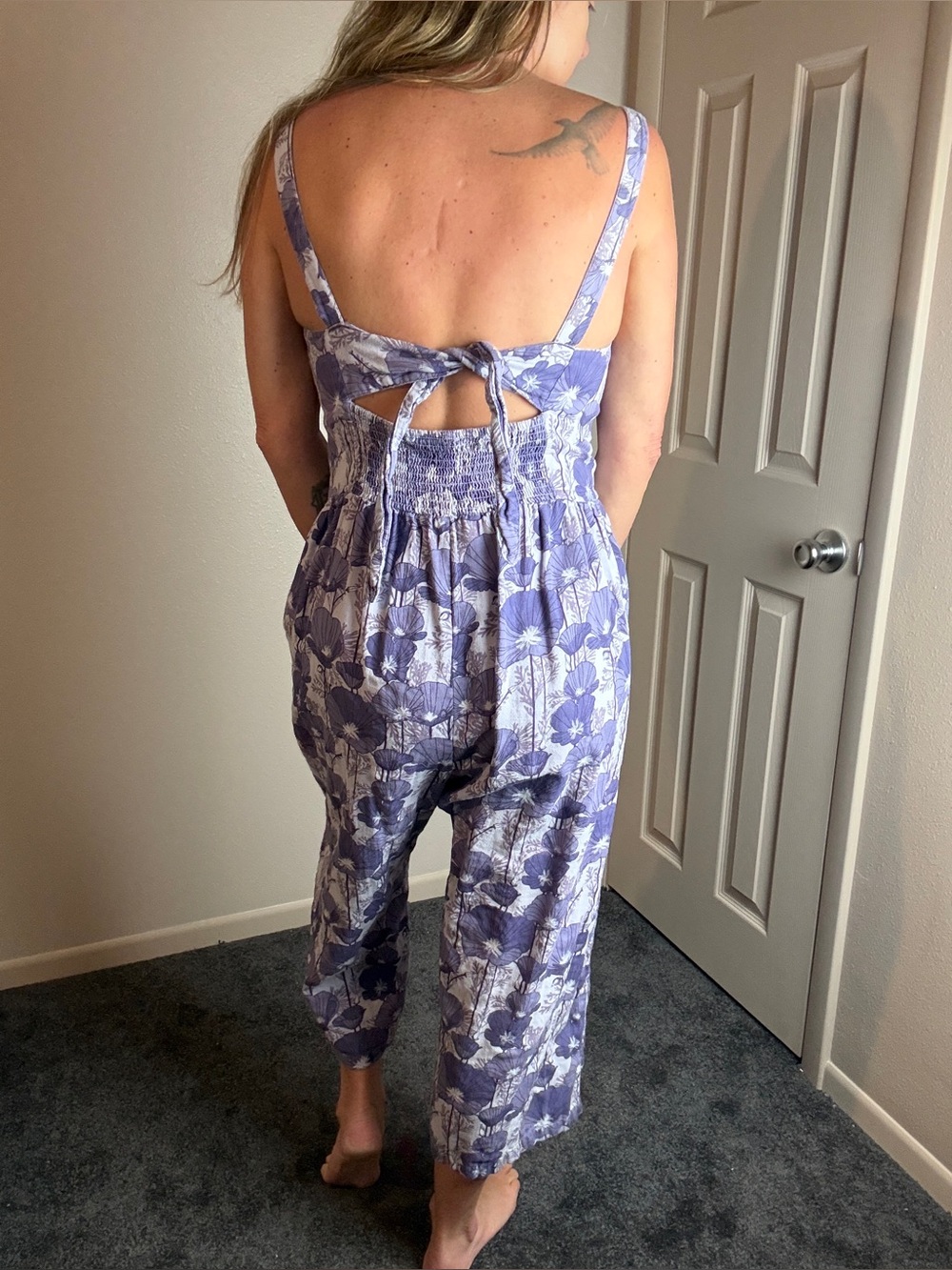 Kate Quinn Floral Square-Neck Lavender Jumpsuit- size Medium - Picture 5 of 9
